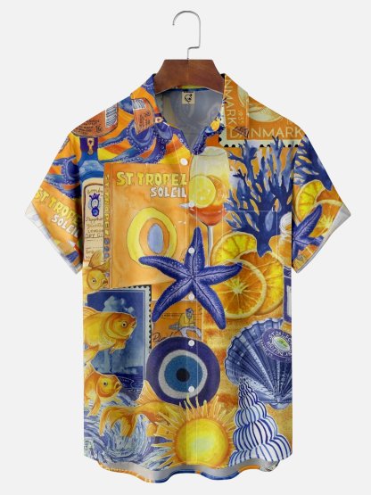 Moisture Wicking Ocean Chest Pocket Hawaiian Shirt