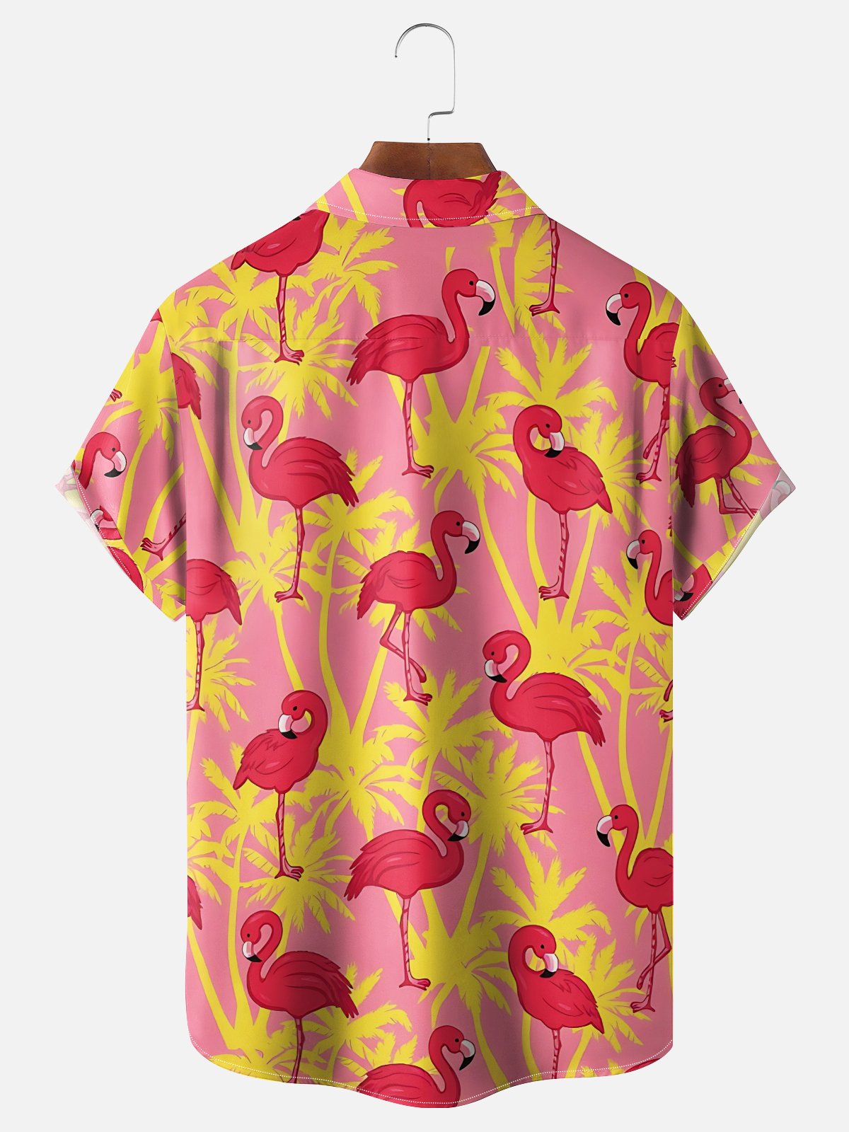 Moisture Wicking Leaf Floral and Flamingo Chest Pocket Holiday Hawaiian Shirt