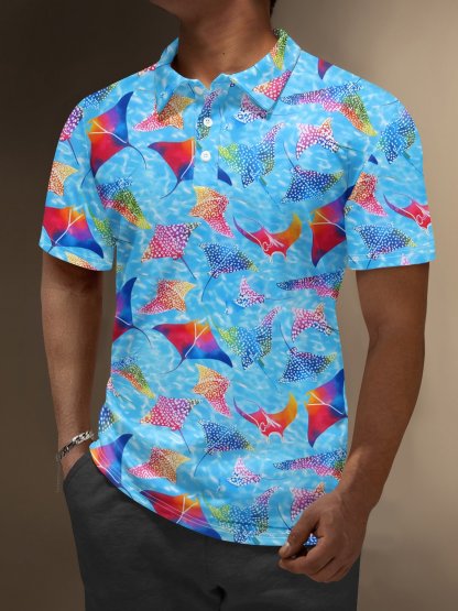 Moisture Wicking Hawaiian Manta Ray Ocean Golf Polo