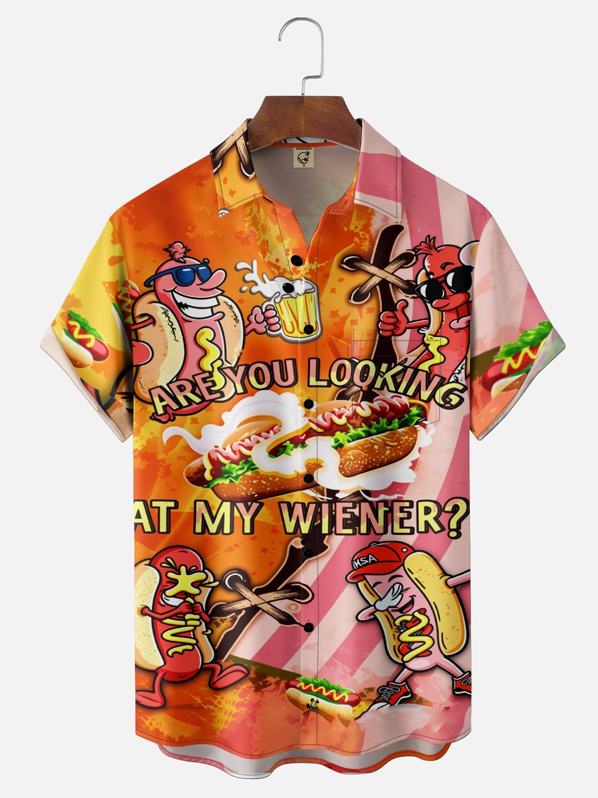 Tall Size Moisture Wicking Fun American Hot Dog Slogan Chest Pocke Holiday Hawaiian Shirt