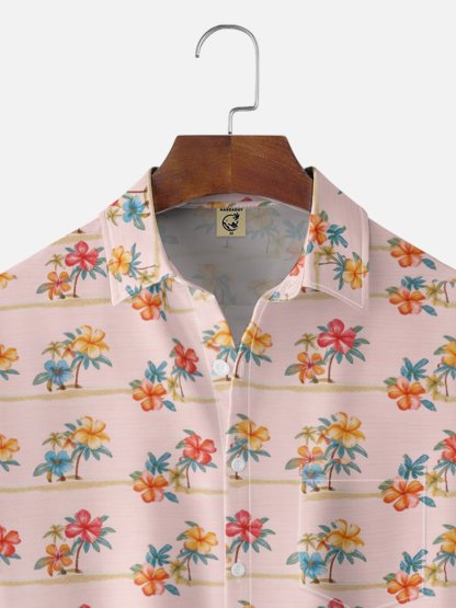 Moisture-Wicking Ombré Floral Hawaiian Shirt with Chest Pocket