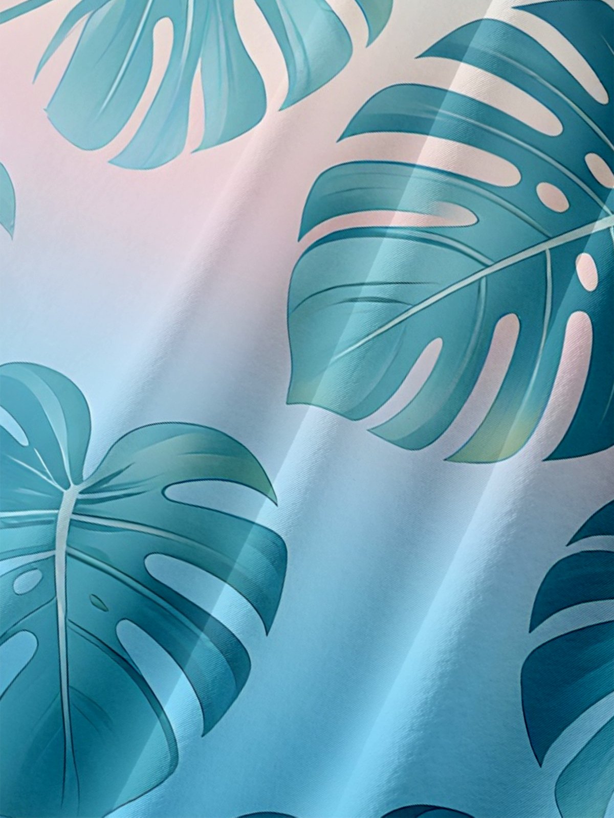 Moisture-Wicking Gradient Tropical Botanical & Palm Leaf  Chest Pocket Hawaiian Shirt
