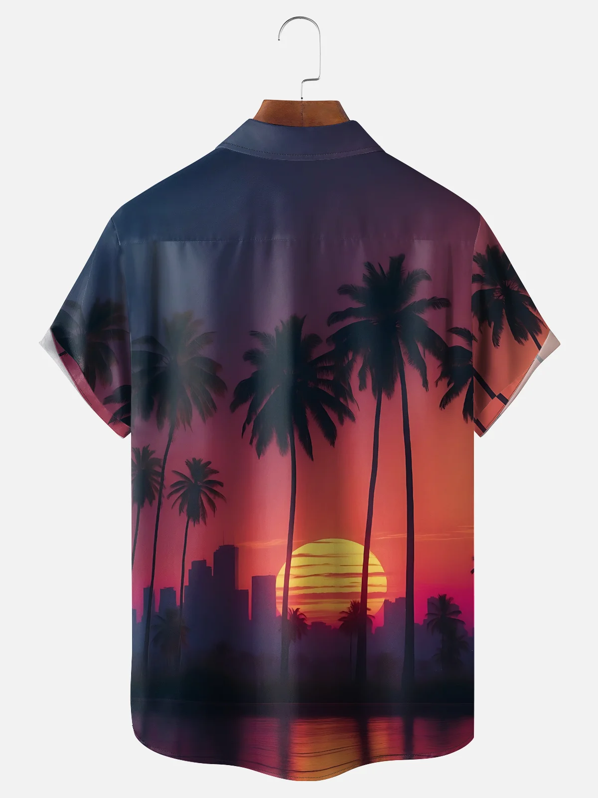 Moisture-wicking Coconut Tree Beach Chest Pocket Hawaiian Shirt