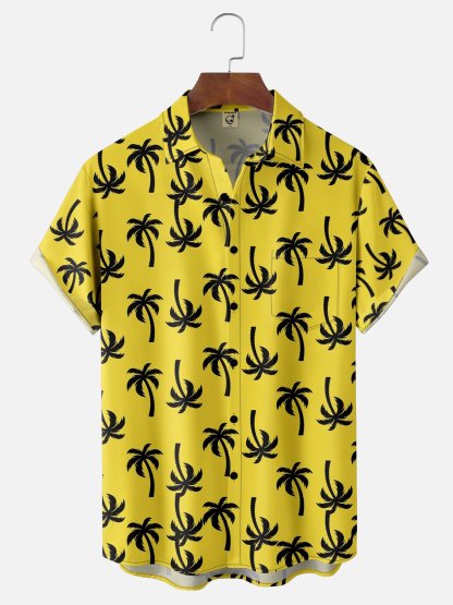 Moisture-wicking Palm Tree Chest Pocket Hawaiian Shirt