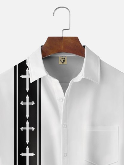 Moisture-wicking Easter Christian Cross Chest Pocket Bowling Shirt