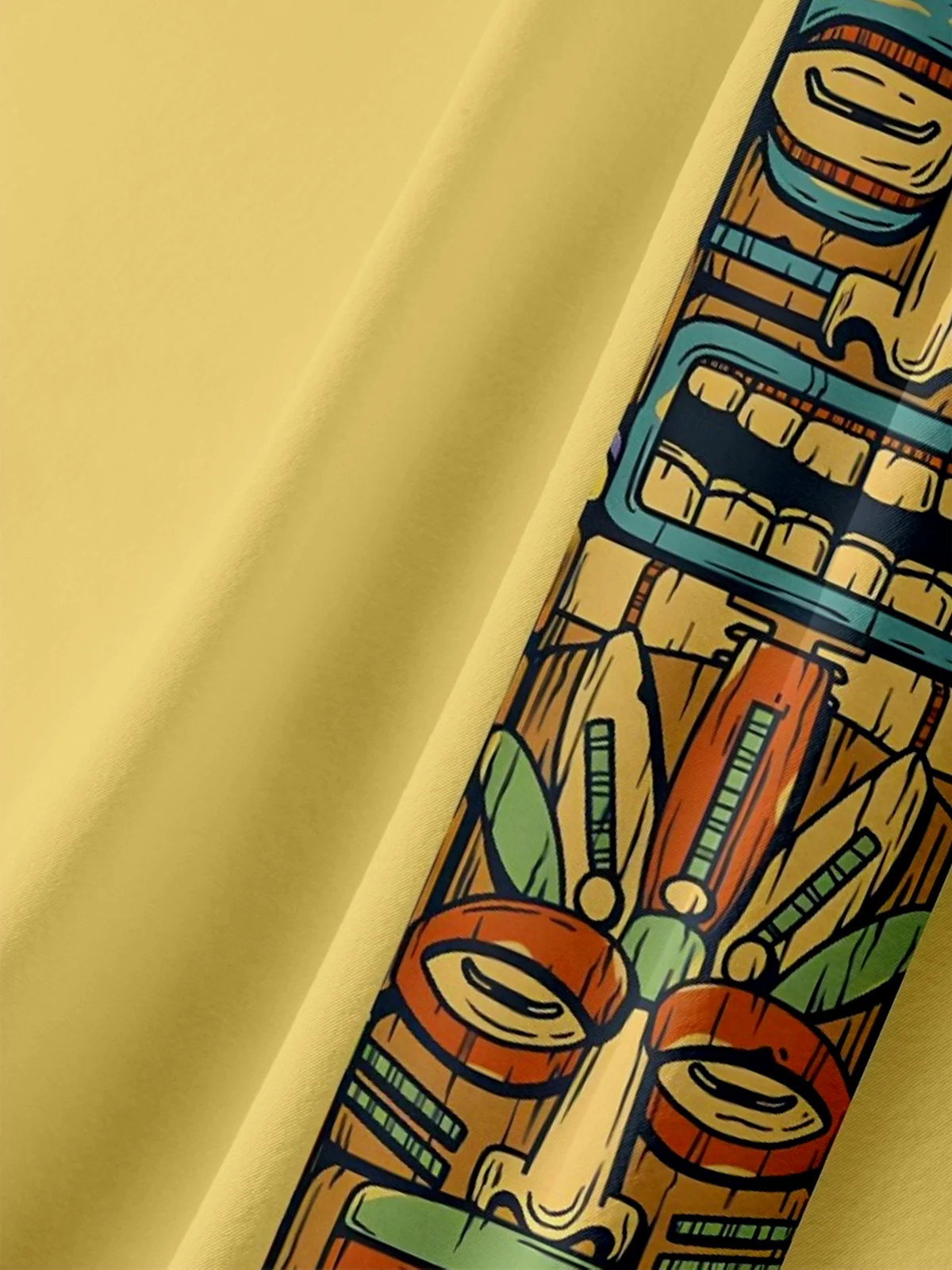 Moisture-wicking Fun Tiki Painting Chest Pocket Hawaiian Shirt