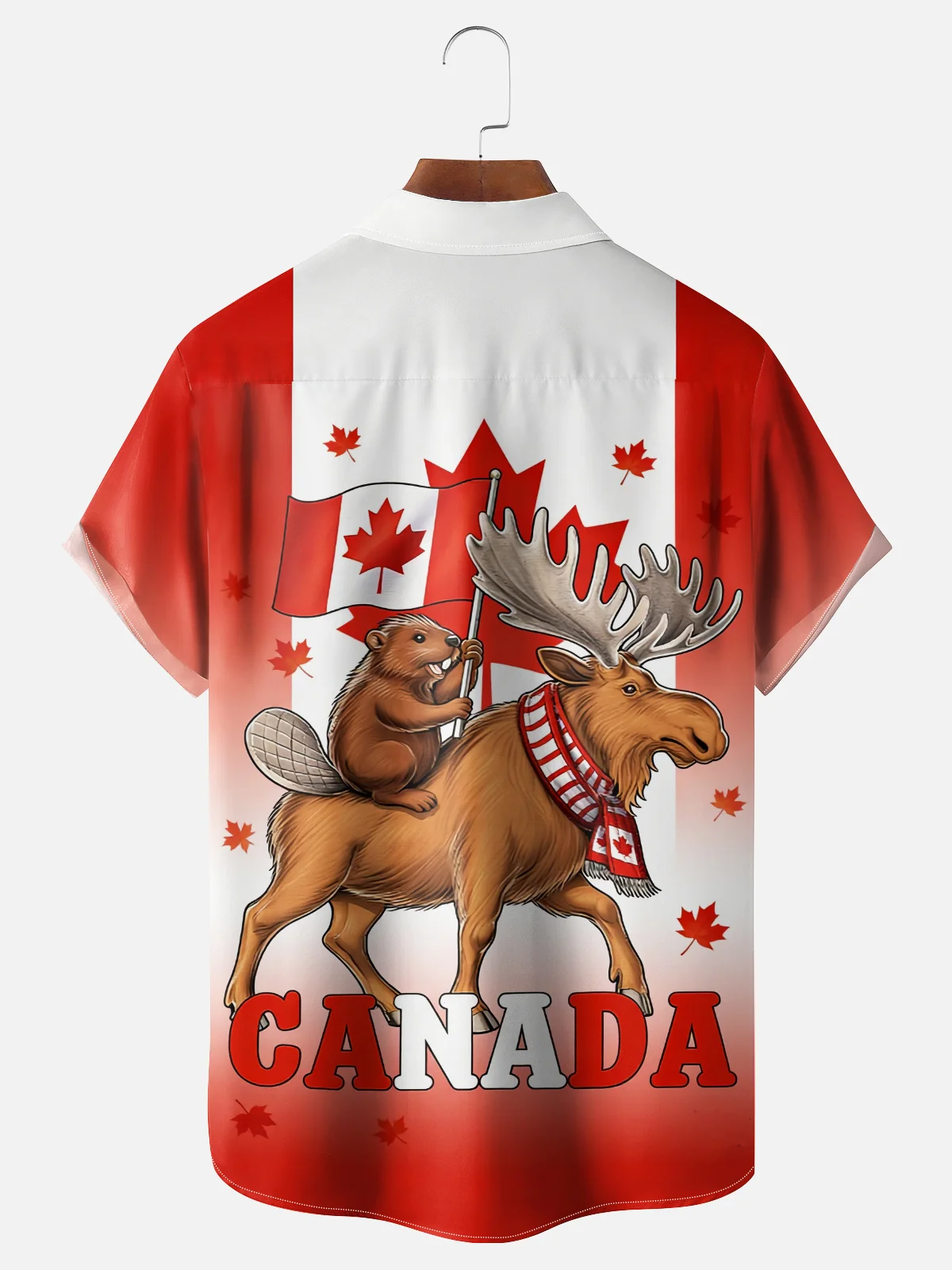 Moisture Wicking Canadian Flag Beaver Moose Festival Chest Pocket Hawaiian Shirt