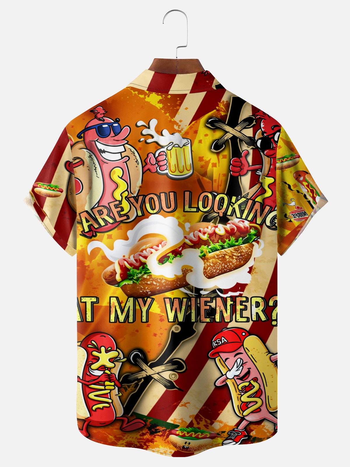 Tall Size Moisture Wicking Fun American Hot Dog Slogan Chest Pocke Holiday Hawaiian Shirt