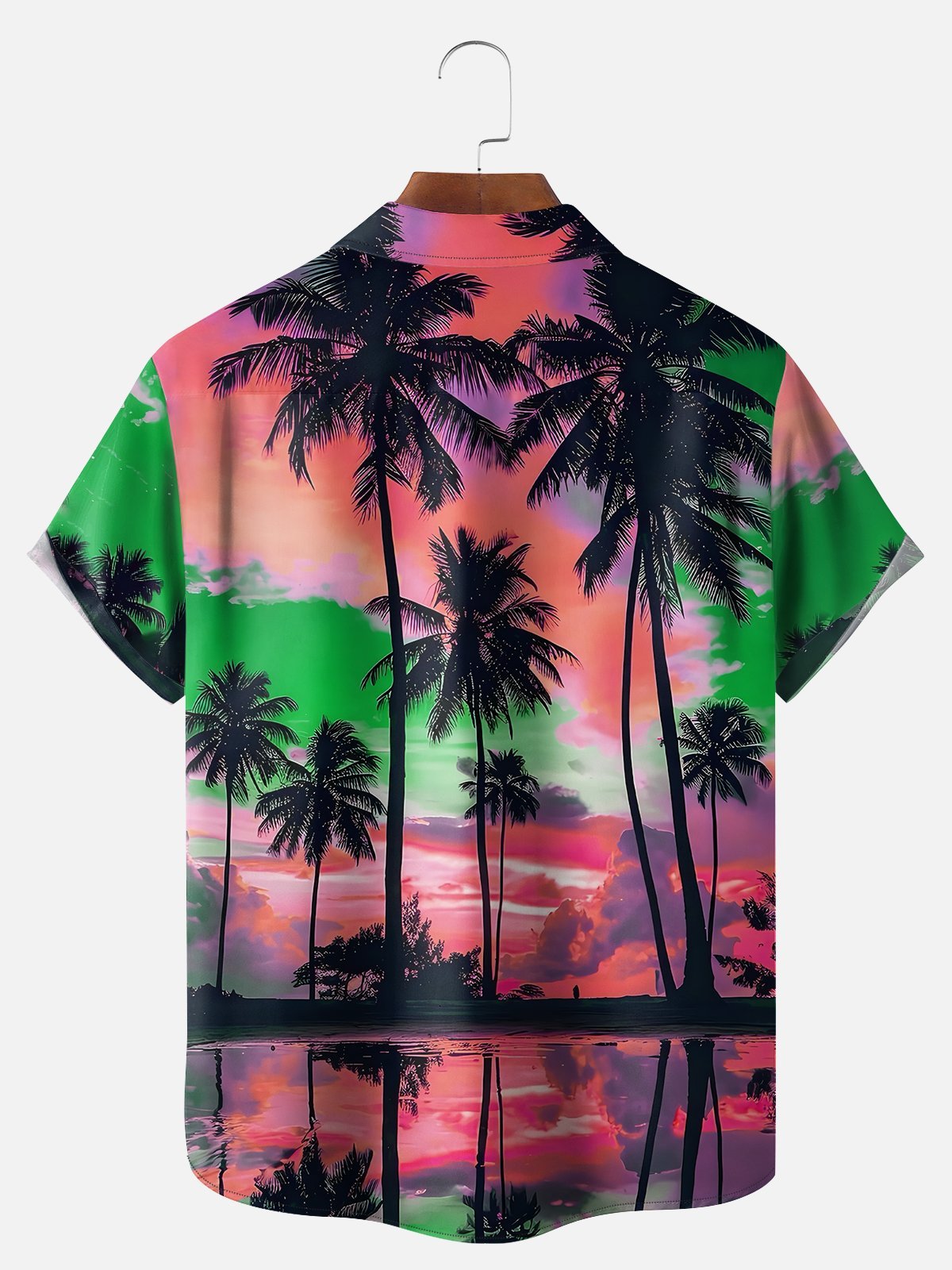 Big Size Moisture-wicking Beach Sunset Coconut Tree Chest Pocket Hawaiian Shirt