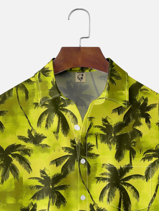 Tall Size Moisture-wicking Palm Tree Chest Pocket Hawaiian Shirt
