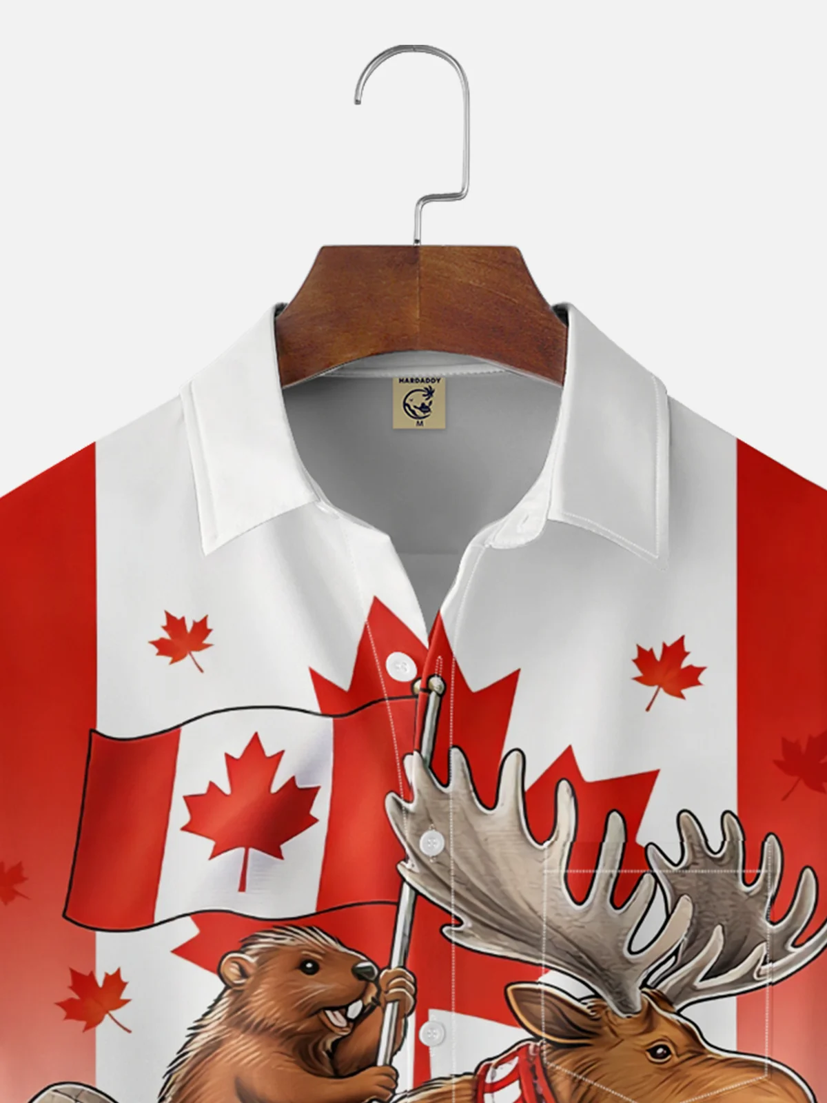 Moisture Wicking Canadian Flag Beaver Moose Festival Chest Pocket Hawaiian Shirt