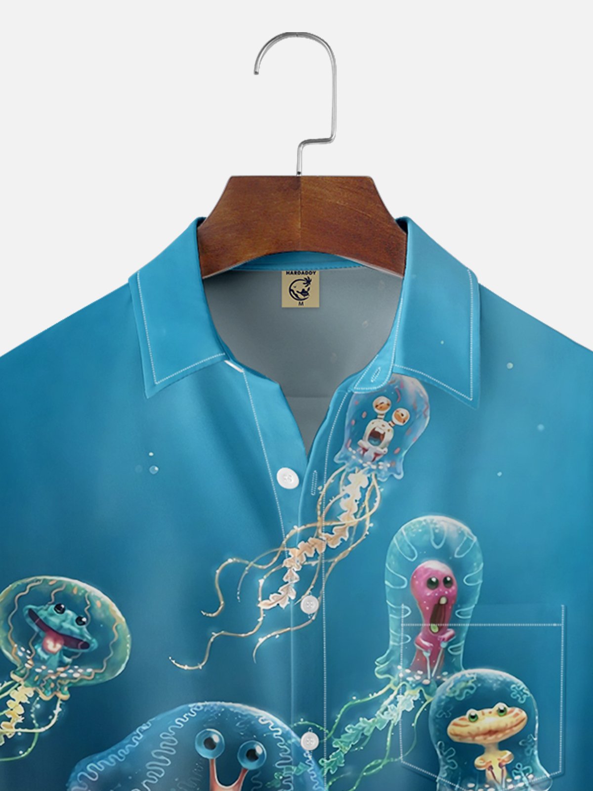 Moisture-wicking Funny Mini Ocean Jellyfish Blue Chest Pocket Hawaiian Shirt