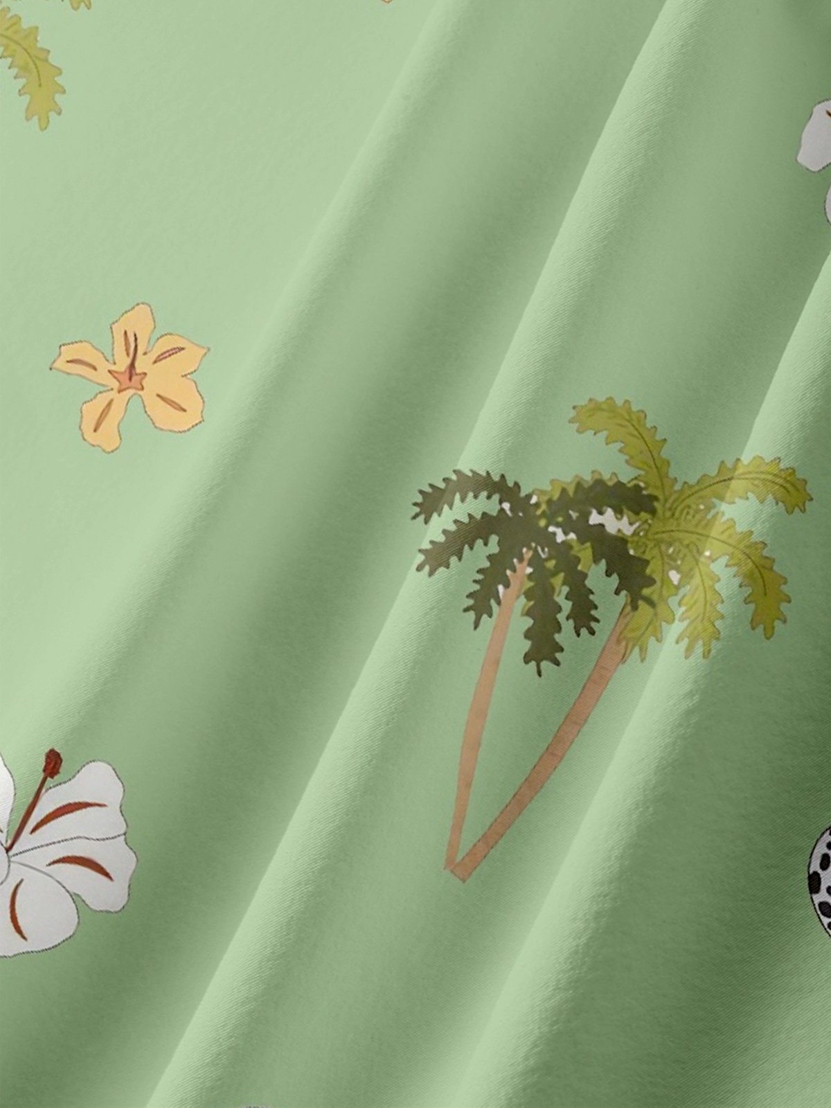 Moisture-wicking Palm Tree Floral Shell Chest Pocket Hawaiian Shirt