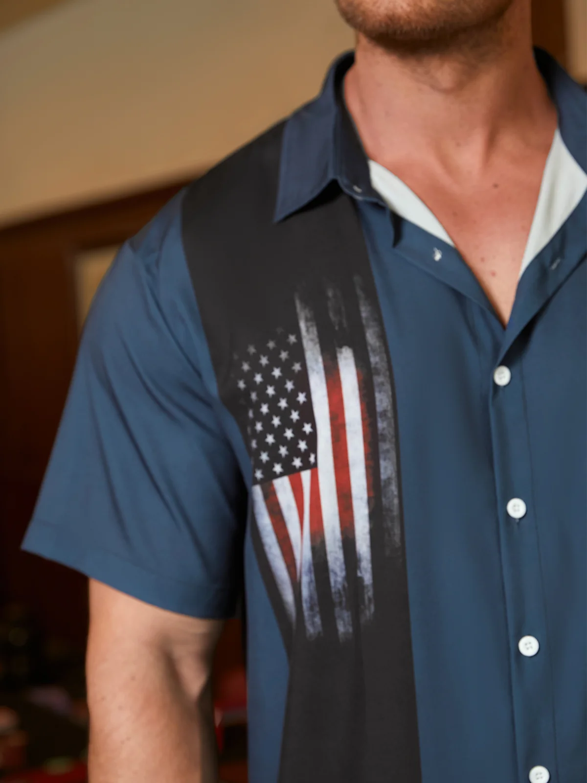 Men's American Flag Print Casual Breathable Hawaiian Short Sleeve Shirt