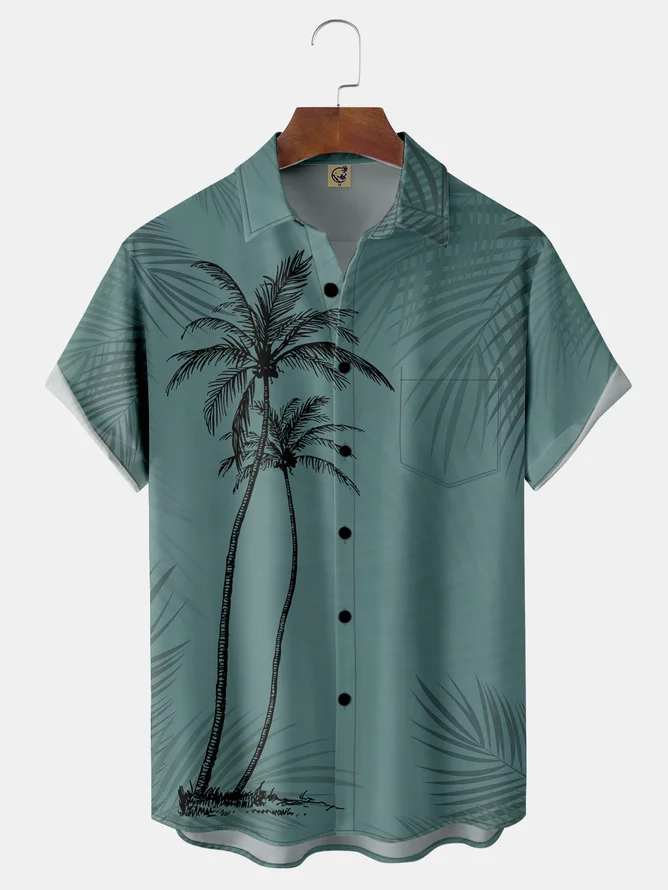 Coconut Tree Chest Pocket Short Sleeve Hawaiian Shirt