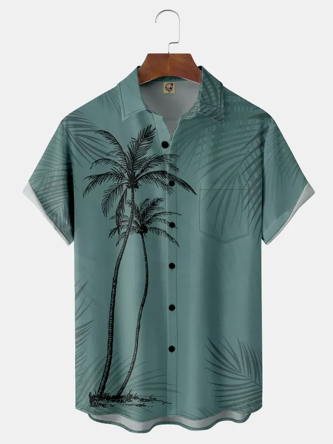 Coconut Tree Chest Pocket Short Sleeve Hawaiian Shirt