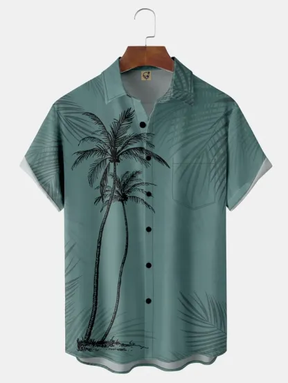 Coconut Tree Chest Pocket Short Sleeve Hawaiian Shirt