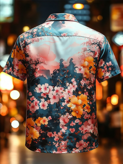 Moisture-wicking Tropical Palm Tree Chest Pocket Hawaiian Shirt