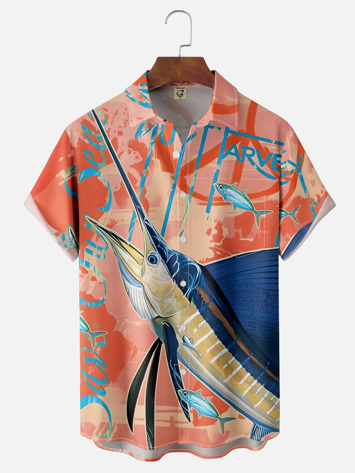 Moisture-wicking Swordfish Ocean Chest Pocket Hawaiian Shirt