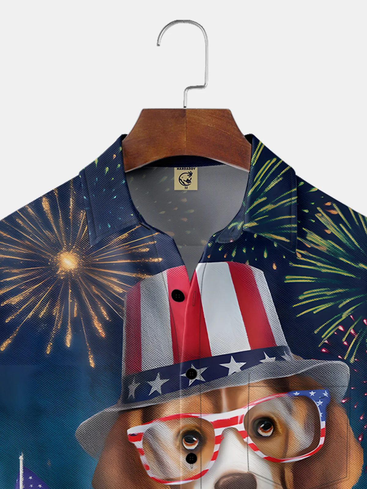 Moisture-wicking American Flag Cartoon Puppy Chest Pocket Hawaiian Shirt
