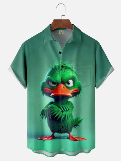 Moisture-wicking Angry Duck Chest Pocket Hawaiian Shirt
