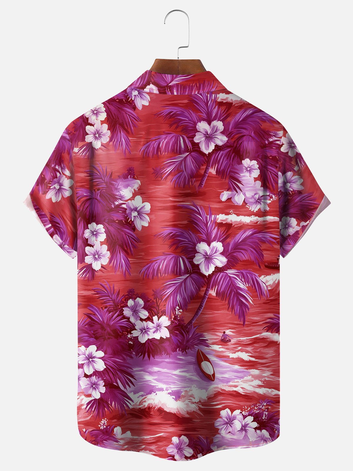 Moisture-wicking Tropical Palm Tree Floral Chest Pocket Hawaiian Shirt
