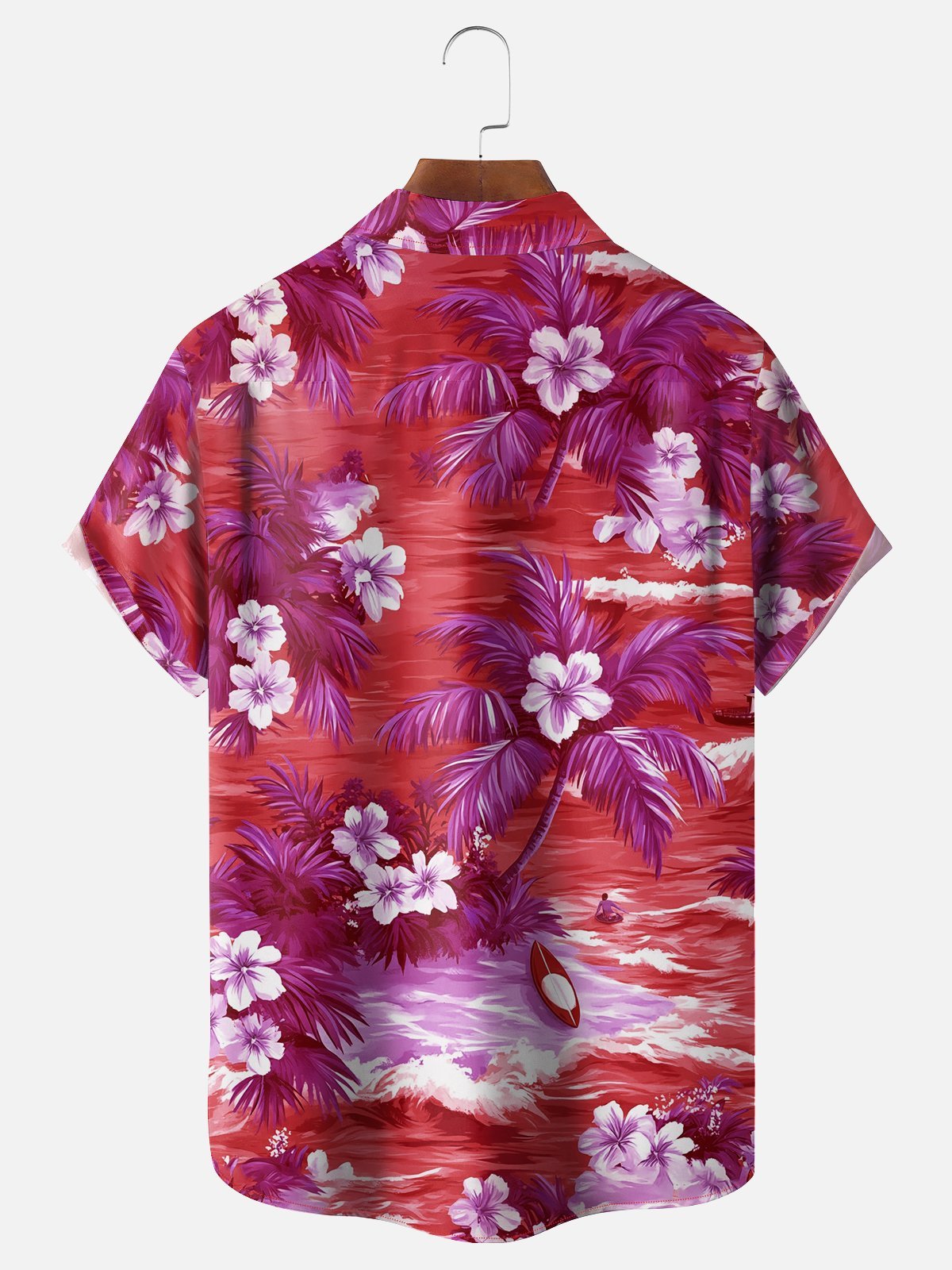 Moisture-wicking Tropical Palm Tree Floral Chest Pocket Hawaiian Shirt