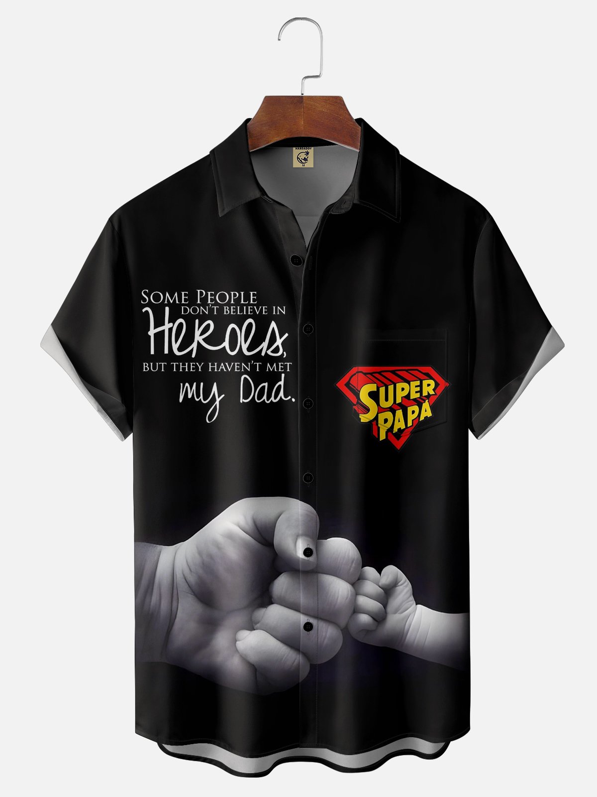 Hardaddy Father's Day Superpapa Breathable Chest Pocket Casual Shirt