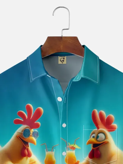 Moisture-wicking Beach Fun Chicken Chest Pocket Hawaiian Shirt