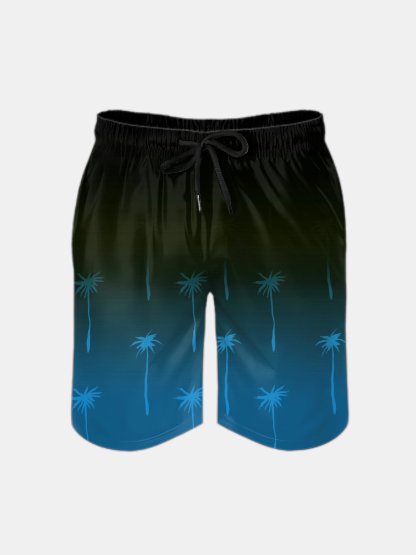 Men's Swim Trunks Hawaiian Tropical Gradient Palm Tree Beach Shorts with Pockets