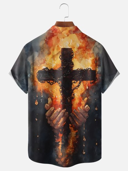 Moisture-wicking Easter Christian Cross Chest Pocket Casual Shirt