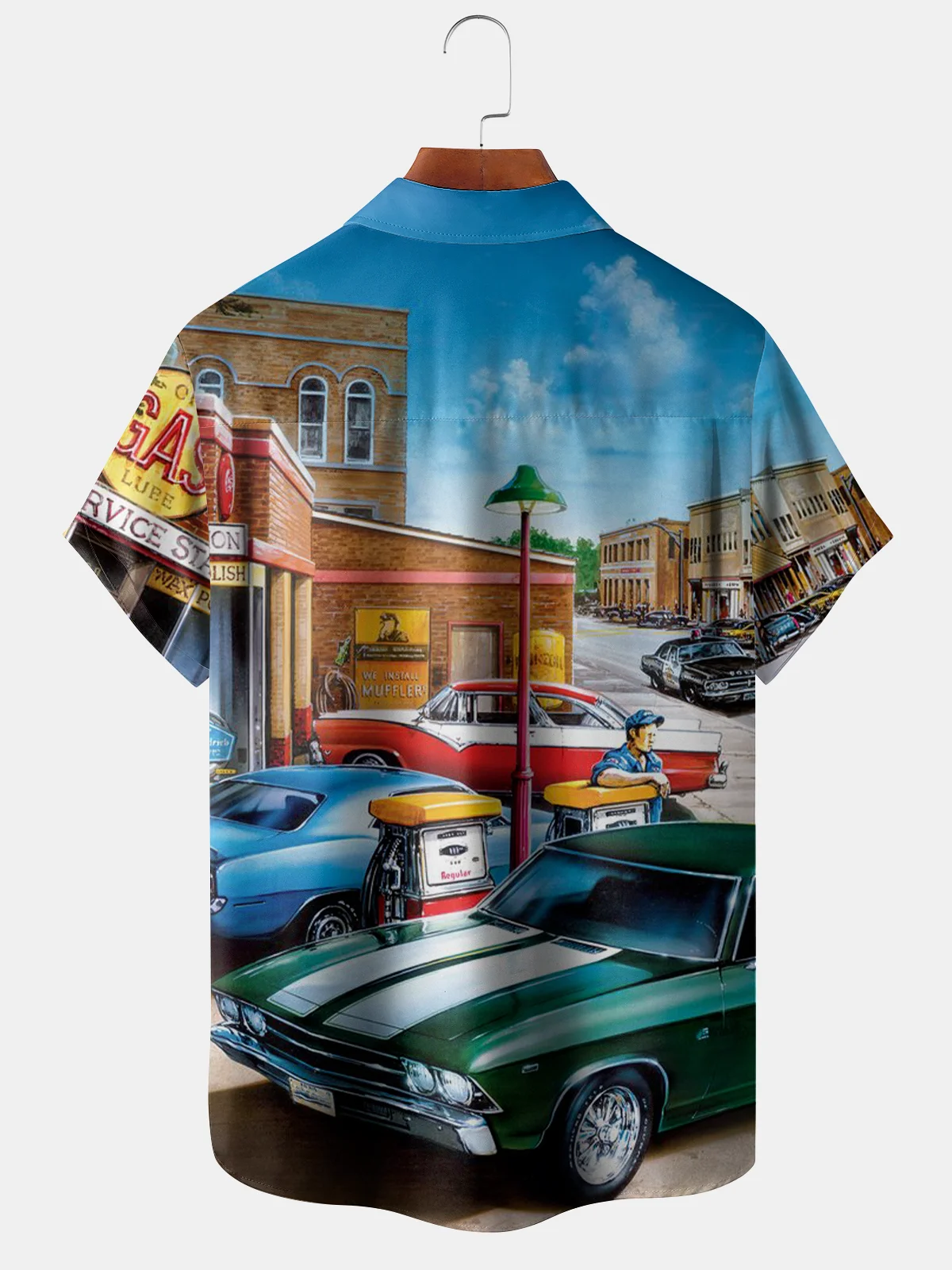 Vintage Sports Car Chest Pocket Short Sleeve Hawaiian Shirt