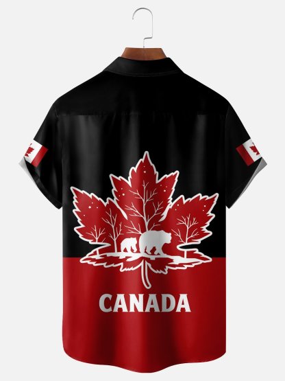 Moisture Wicking Canada Day Maple Bear Chest Pocke Holiday Hawaiian Shirt