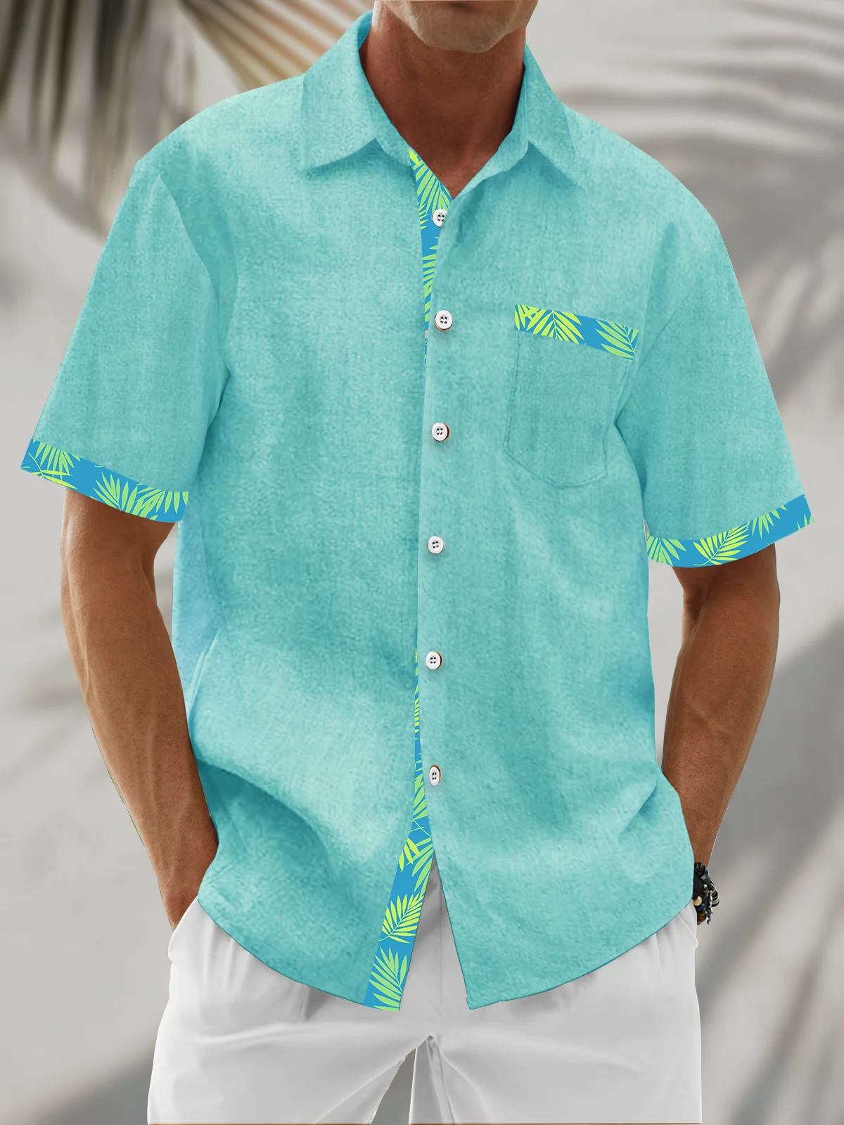 Moisture Wicking Solid Color With Floral Patchwork Chest Pocket Holiday Hawaiian Shirt