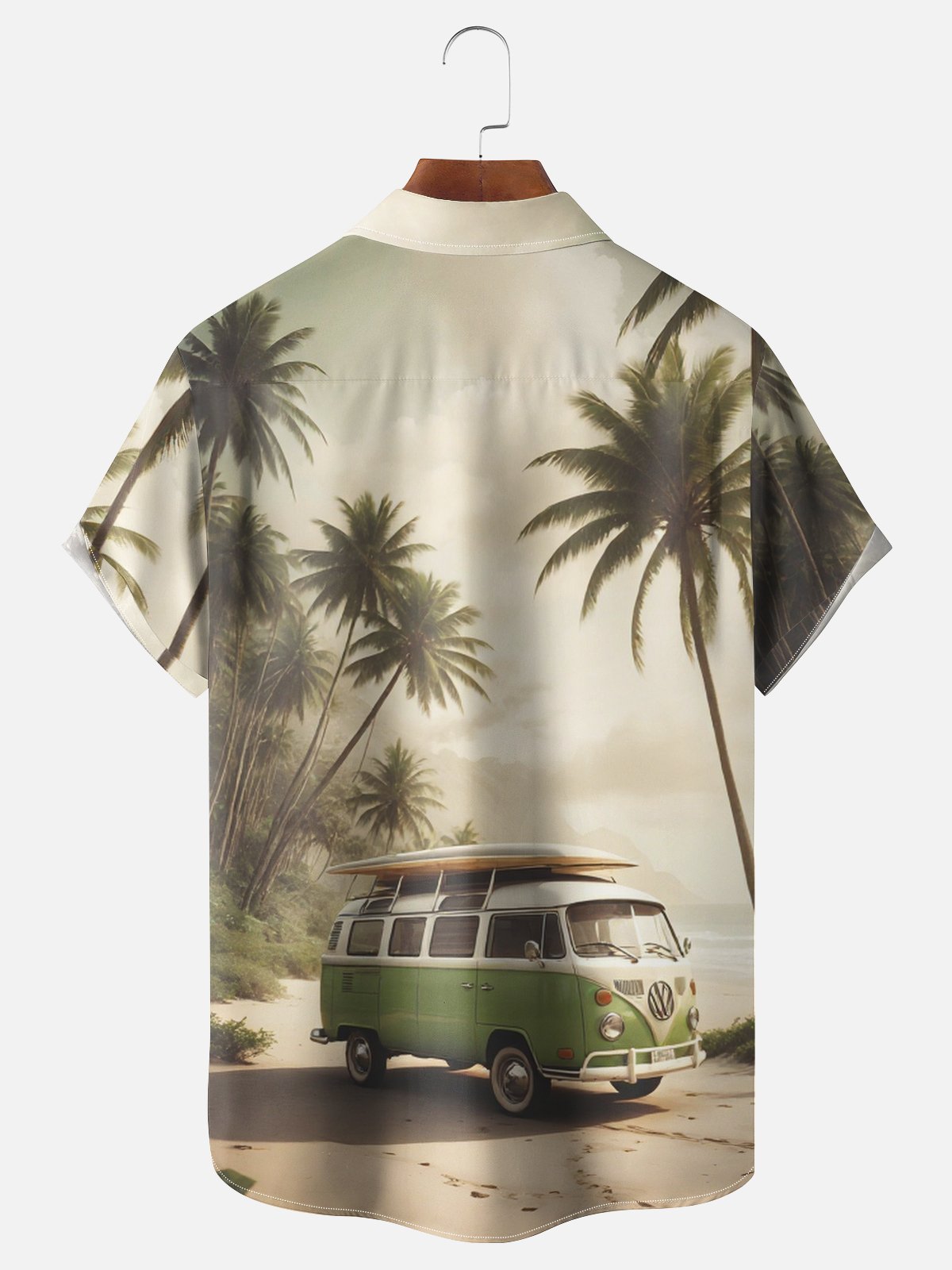 Moisture-wicking Coconut Tree Beach Car Chest Pocket Hawaiian Shirt