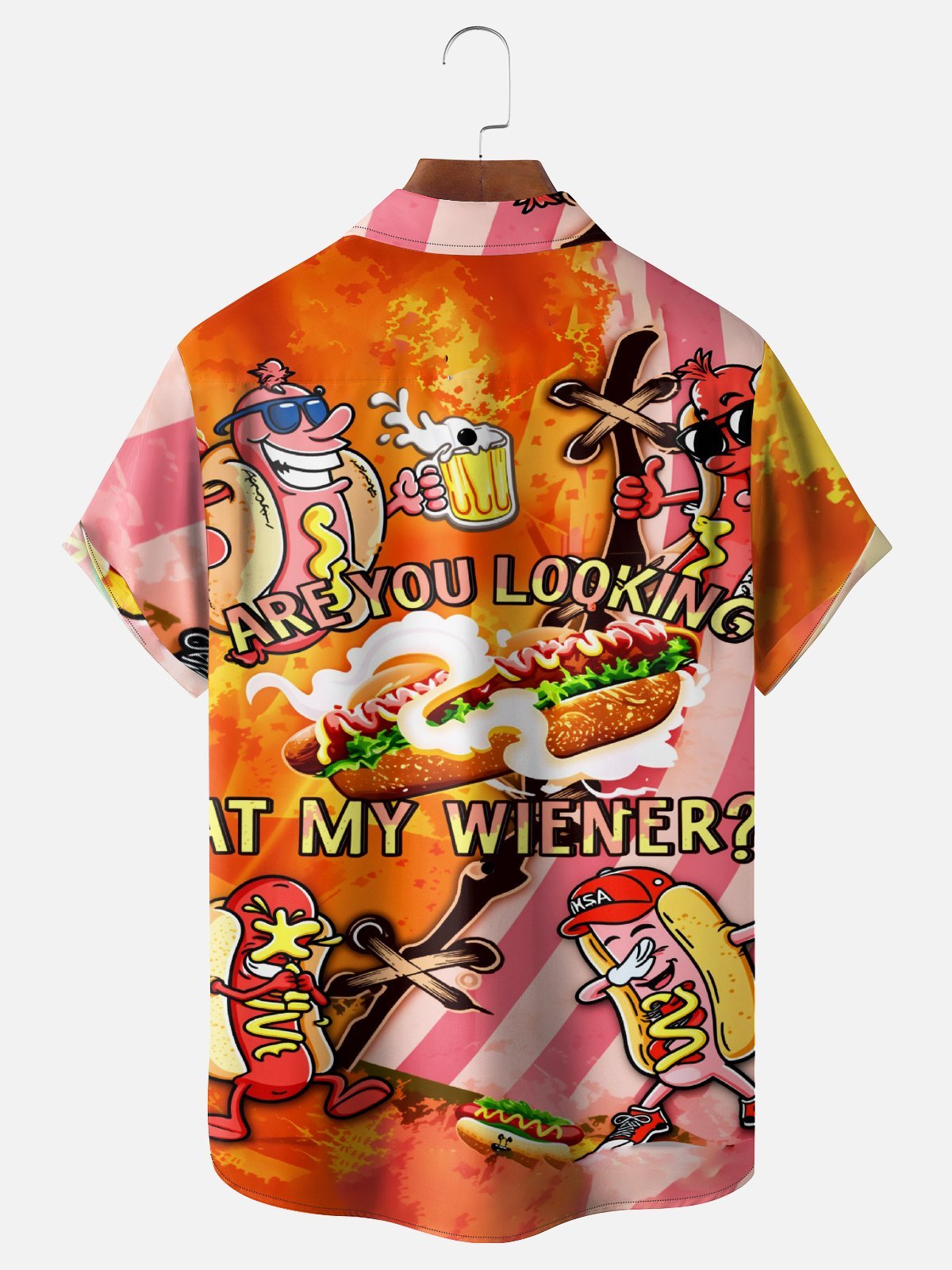 Tall Size Moisture Wicking Fun American Hot Dog Slogan Chest Pocke Holiday Hawaiian Shirt