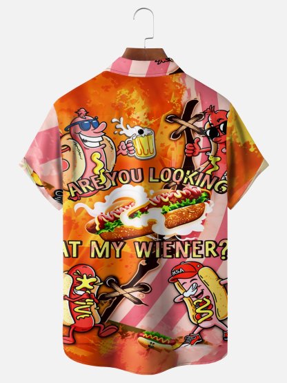 Tall Size Moisture Wicking Fun American Hot Dog Slogan Chest Pocke Holiday Hawaiian Shirt