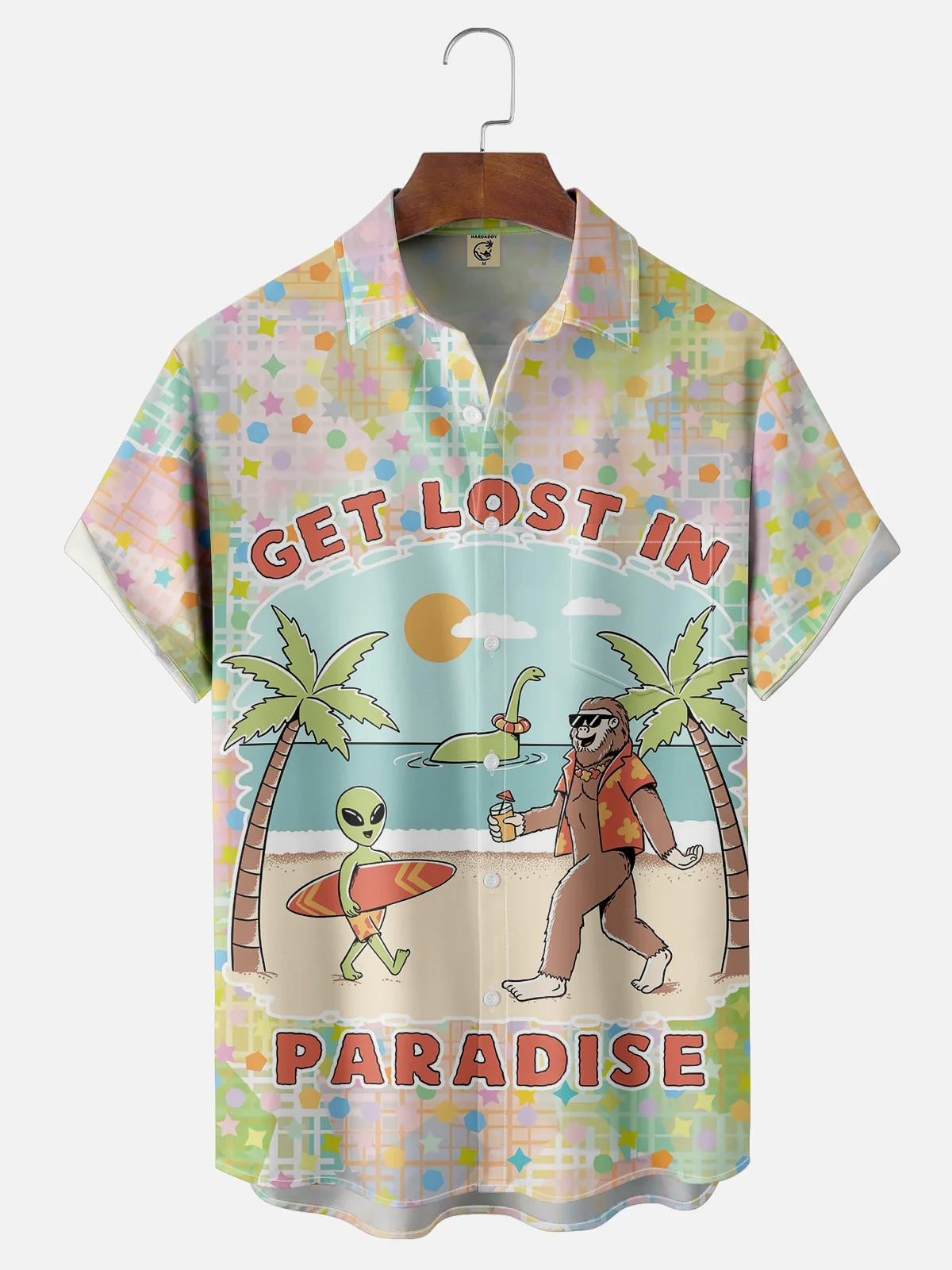 Coffee Man Moisture Wicking Alien Orangutan Coconut Tree Chest Pocket Hawaiian Shirt