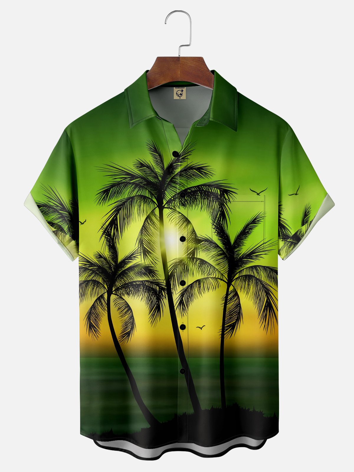 Moisture-wicking Palm Tree Chest Pocket Hawaiian Shirt