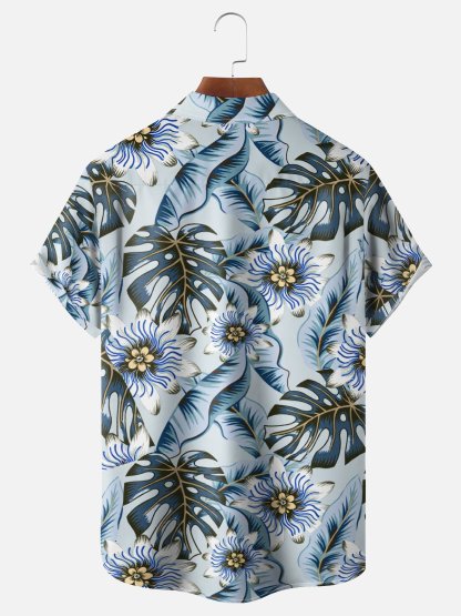 Moisture Wicking Botanical Print  Chest Pocket Holiday Hawaiian Shirt