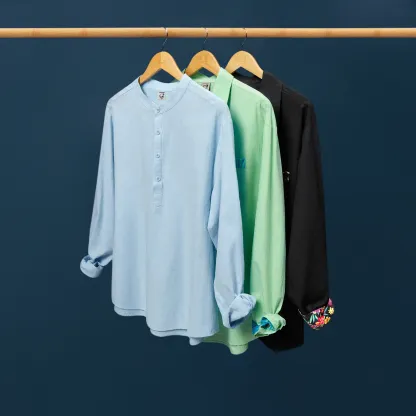 Cotton Linen Plain Color Casual Light Blue Regular Fit Long Sleeve Shirt Hawaiian Shirts For Men