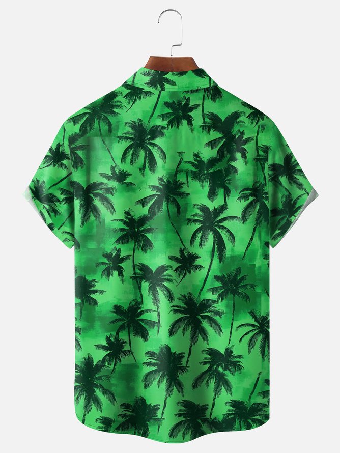 Tall Size Moisture-wicking Palm Tree Chest Pocket Hawaiian Shirt