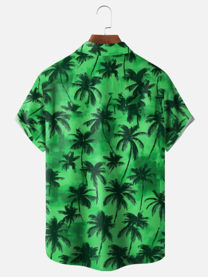 Tall Size Moisture-wicking Palm Tree Chest Pocket Hawaiian Shirt
