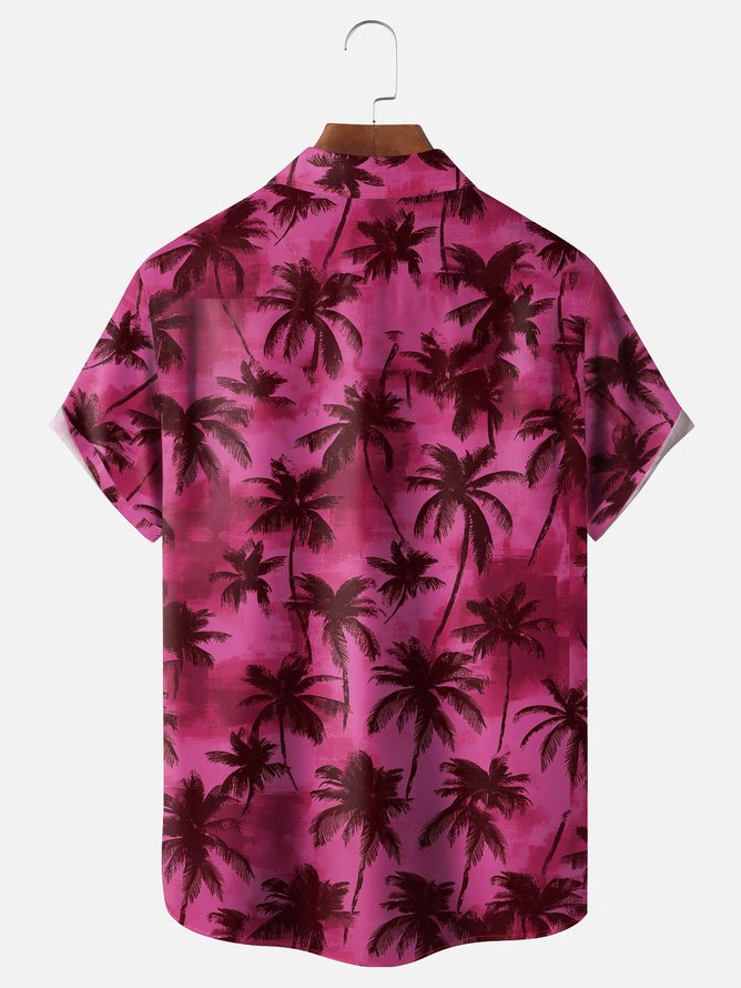 Tall Size Moisture-wicking Palm Tree Chest Pocket Hawaiian Shirt