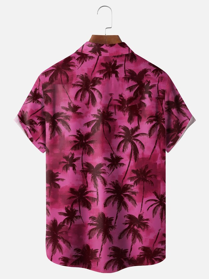 Tall Size Moisture-wicking Palm Tree Chest Pocket Hawaiian Shirt