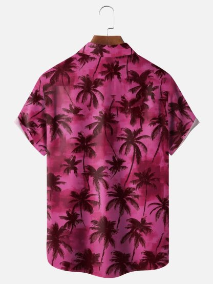 Tall Size Moisture-wicking Palm Tree Chest Pocket Hawaiian Shirt