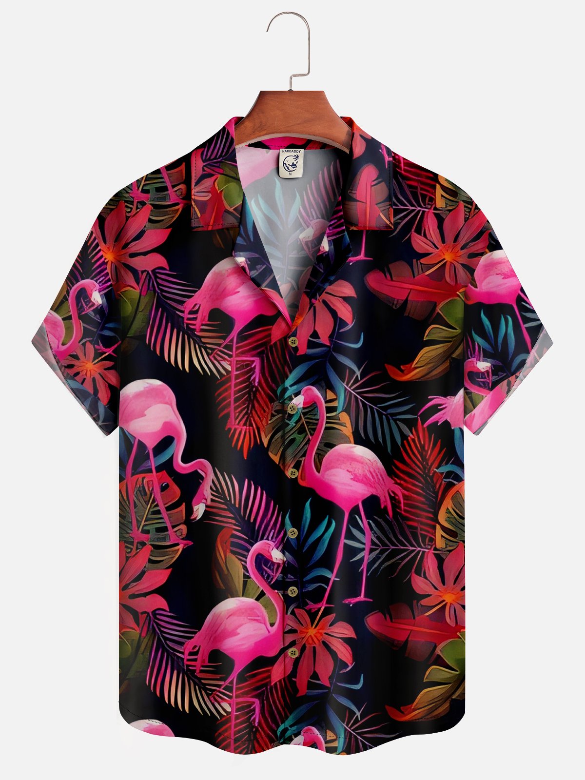 Men's Botanical Flamingo Print Casual Short Sleeve Hawaiian Shirt