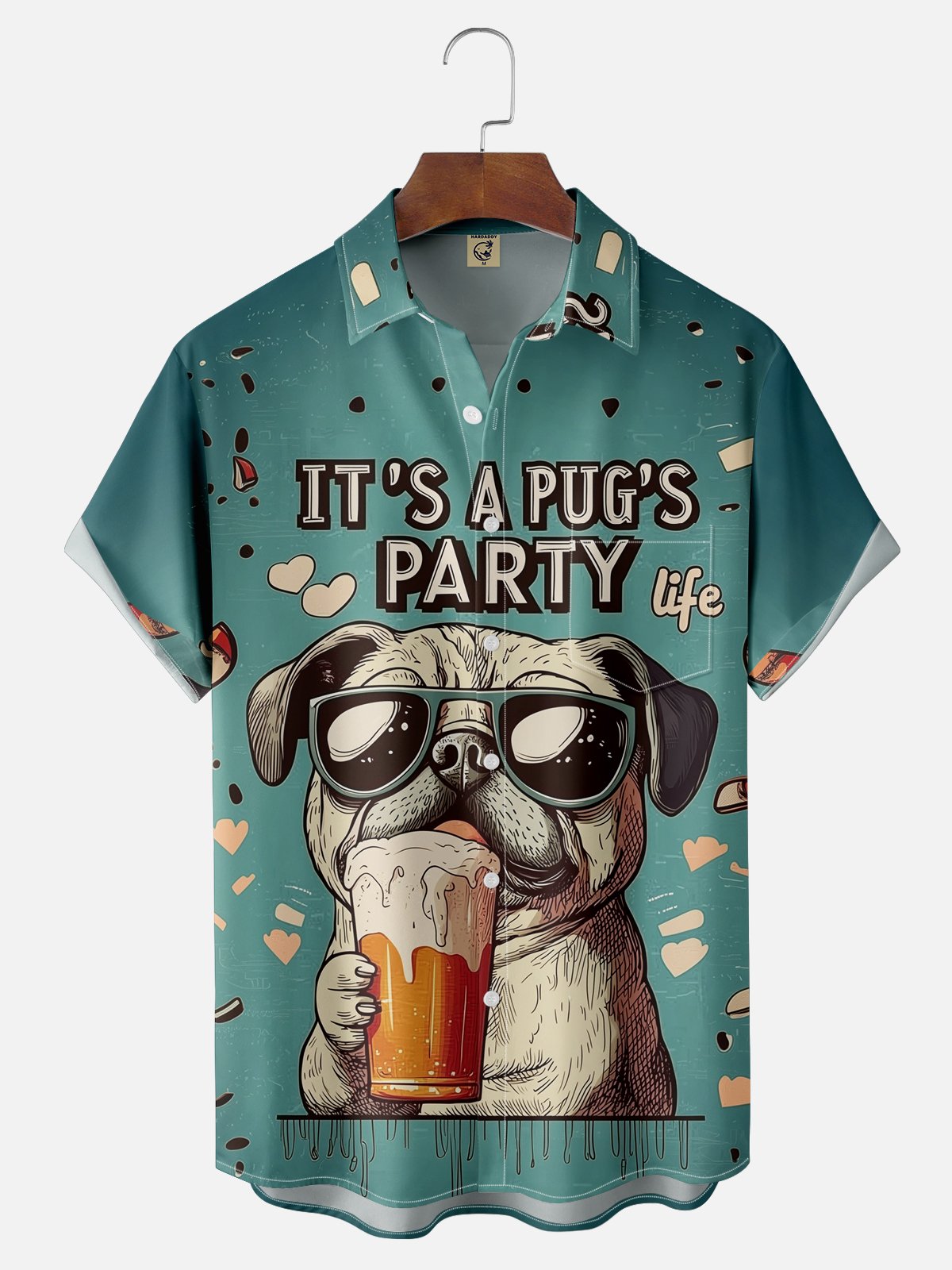 Moisture-wicking Pug‘s Party Life Chest Pocket Hawaiian Shirt