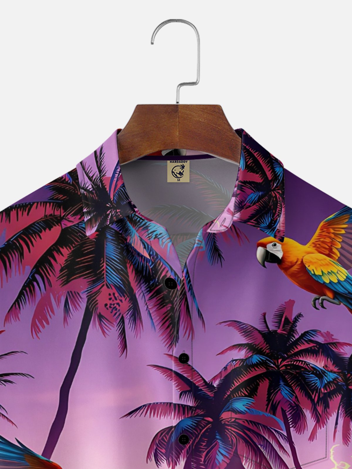 Moisture-Wicking Gradient Coconut Tree Hibiscus Parrot Chest Pocket Hawaiian Shirt