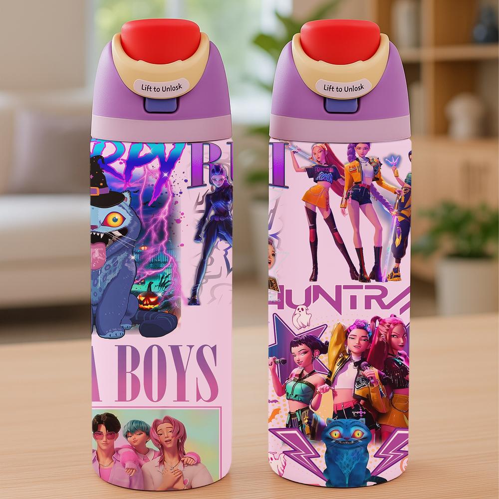 1pc 19/24/32oz Stainless Steel Vacuum Insulated Tumbler with Lid and Straw, KPop Demon Hunters x Gen-Z Cat Vibe, Hot 12H / Cold 24H, Holiday Tumbler for Halloween Christmas, Spooky Cat Demon Hunter Travel Cup, Insulated Travel Drinkware — Perfect Gift